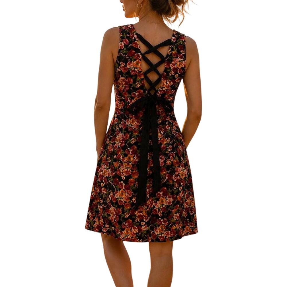 Bcx Womens Floral Dress- Criss Cross Bow Detail Size S